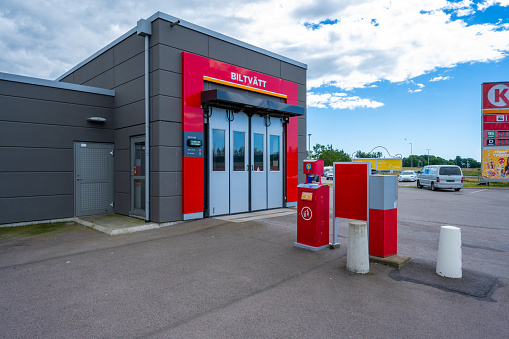 Halmstad, Sweden - July 10 2022: Entrance to a car wash.