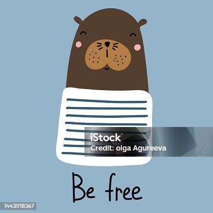 istock Cute poster with a funny seal in a sweater and the inscription: be free. Vector illustration to decorate postcards, posters, textiles 1443018367