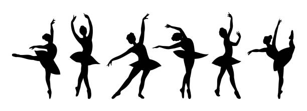 illustrazioni stock, clip art, cartoni animati e icone di tendenza di siluetta del balletto danzante della ballerina isolata su bianco - action balance ballet dancer ballet
