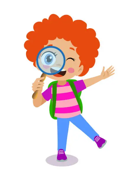 Vector illustration of cute boy with magnifying glass