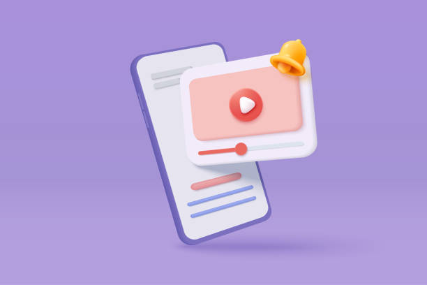 istock 3d social media with live streaming and bell alert on mobile phone. Social media online playing video for make money passive income concept. 3d mobile entertainment icon vector render illustration 1443023864