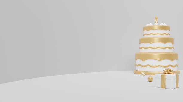 istock Product display podium with birthday cake and gift box. 3D rendering. 3d illustration. 1443027615