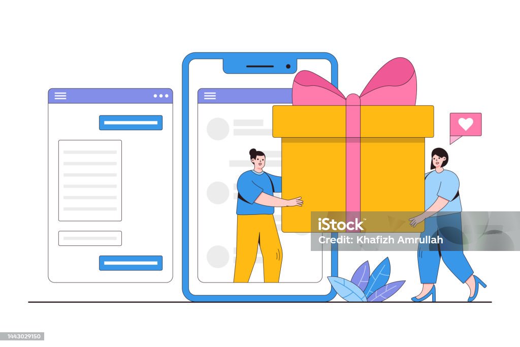 Online Reward Concept Young Woman Getting Bonuses And Receiving Gift ...