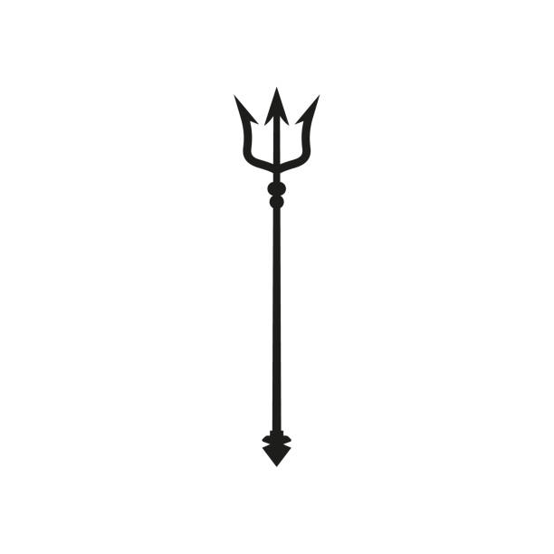 istock Trident black icon. Neptune sign. Barbados national symbol vector illustration. Isolated on white. 1443030024