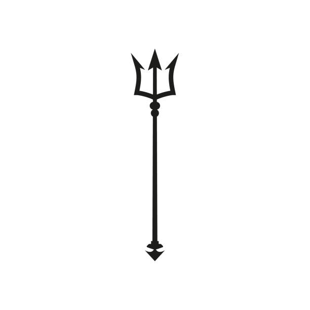 ilustrações de stock, clip art, desenhos animados e ícones de trident black icon. neptune sign. barbados national symbol vector illustration. isolated on white. - trisula