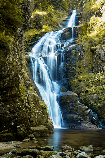 Vacations in Poland - view of the Szklarki waterfall in Karkonosze National Park, Lower Silesian Voivodeship