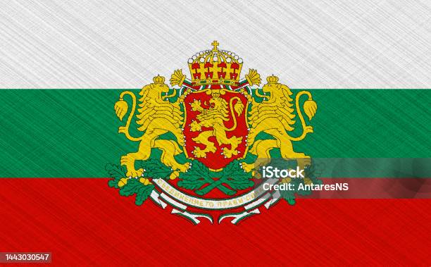 Flag And Coat Of Arms Of Bulgaria On A Textured Background Concept Collage Stock Photo - Download Image Now