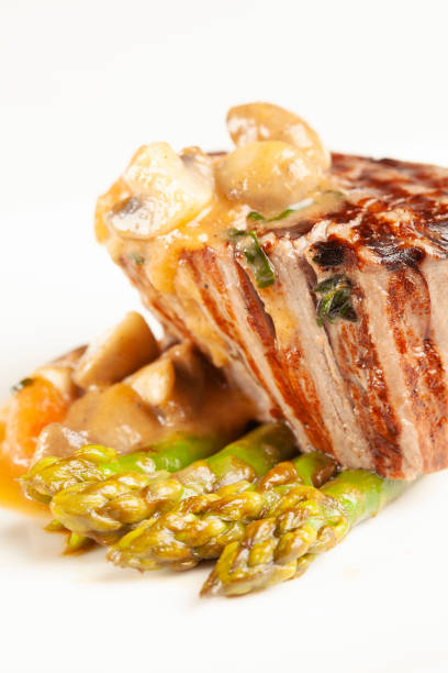 Luxury restaurant meal of grilled fillet steak with trendy foam