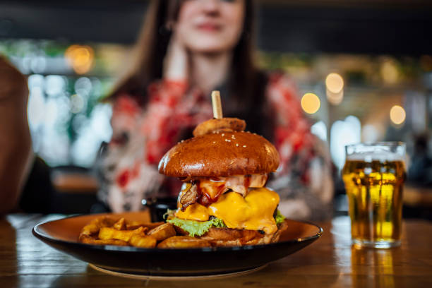 istock Fresh burger with a beer at a restaurant 1443030916