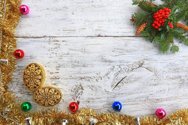 istock christmas decoration on wooden background 1443032008