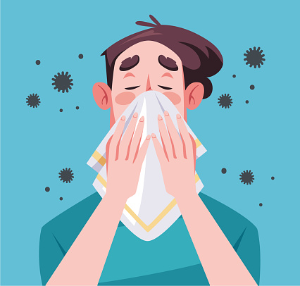 Seasonal allergy people character sneezing, coughing abstract concept. Vector graphic design element
