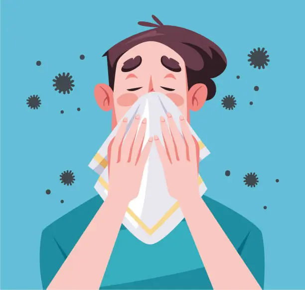 Vector illustration of Seasonal allergy people character sneezing, coughing abstract concept. Vector graphic design illustration element