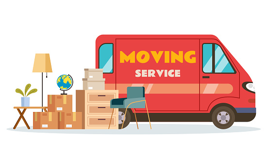 Delivery house truck service van furniture cargo concept. Vector graphic design element