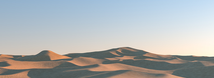 Desert sand dunes and blue sky. 3d render