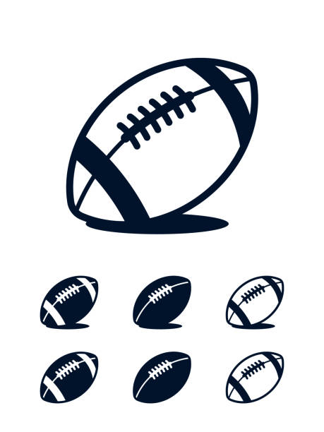ilustraciones, imágenes clip art, dibujos animados e iconos de stock de conjunto de iconos de fútbol o rugby - rugby ball