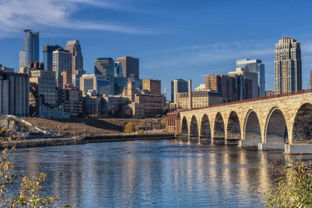 istock Downtown Minneapolis, Minnesota as seen from the famous stone arch bridge 1443045131