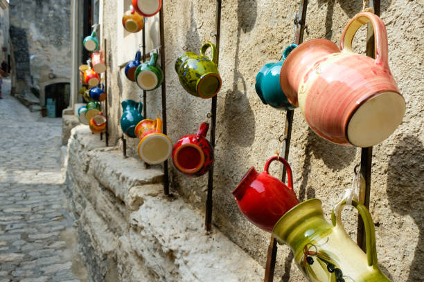 istock Multicolored ceramic jugs. Street trade. 1443048923