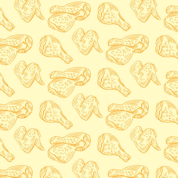 stockillustraties, clipart, cartoons en iconen met crispy fried chicken seamless pattern. fast food pattern background - kippenpoot