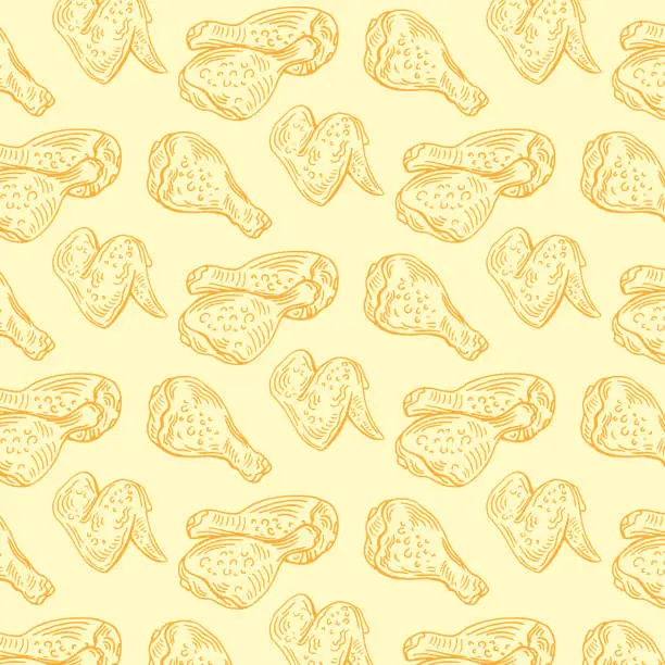 Vector illustration of Crispy fried chicken seamless pattern. Fast food pattern background