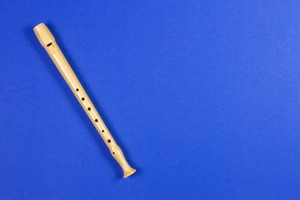 Musical instrument flute on blue color background