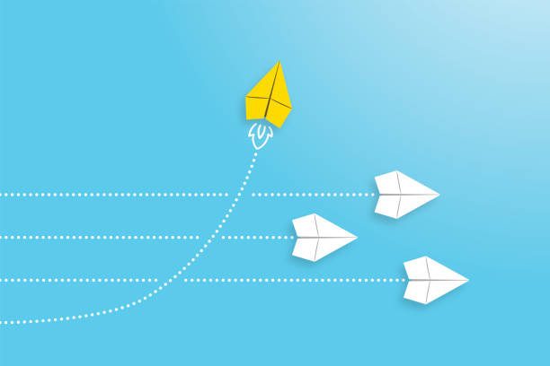 istock Change concepts with yellow paper airplane leading among white 1443055030