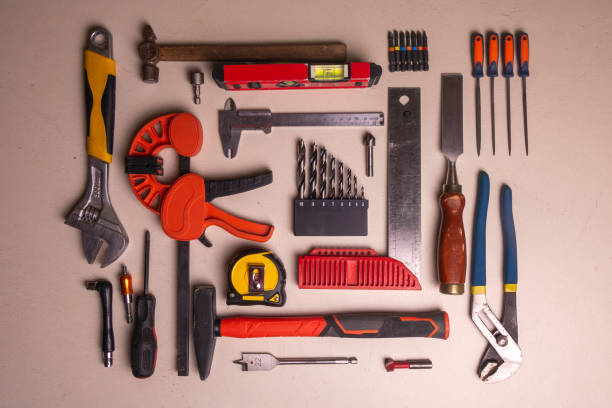 istock A set of carpentry and locksmith tools laid out on the table. 1443057726