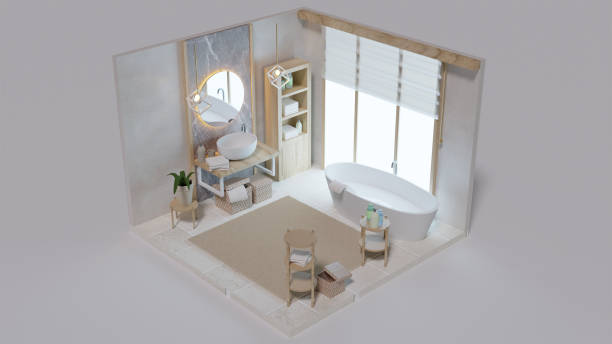istock 3D image of the bathroom interior 1443058326