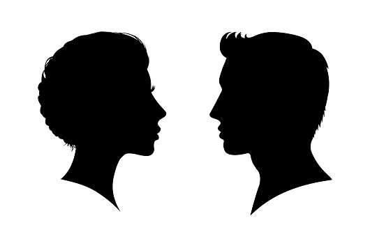 Man and woman face silhouette. Face to face people icon - vector