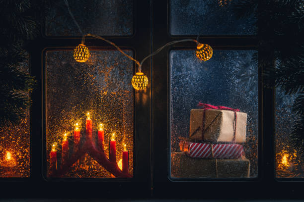 istock Christmas, winter composition. Gifts and Candles 1443062131