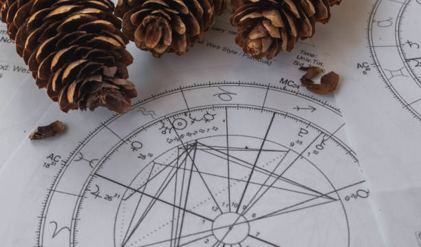 istock Printed astrology charts with pine cones in the background 1443062719