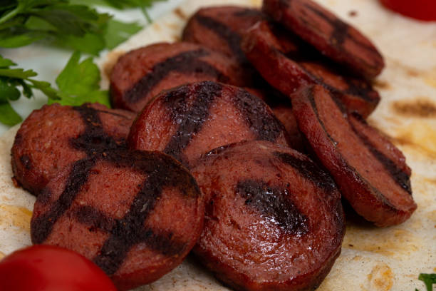 grilled sausage grilled sausage serving platter turkish sausage stock pictures, royalty-free photos & images