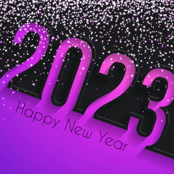 Vector illustration of Happy new year 2023 with gold glitter - Black background