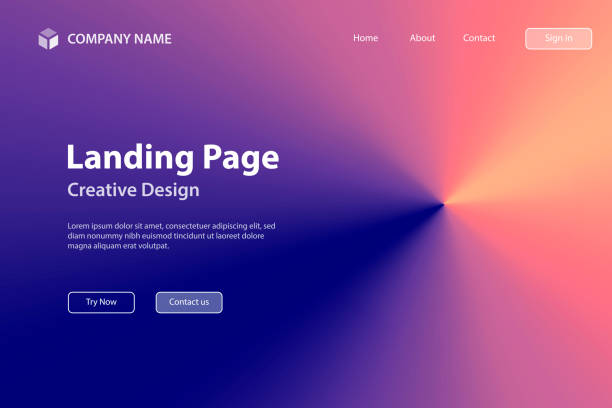 Landing page Template - Purple abstract background with radial gradient Landing page template for your website. Modern and trendy abstract background with a radial gradient, cone-shaped. This illustration can be used for your design, with space for your text (colors used: Beige, Orange, Pink, Purple, Blue). Vector Illustration (EPS10, well layered and grouped), wide format (3:2). Easy to edit, manipulate, resize or colorize. landing home interior stock illustrations