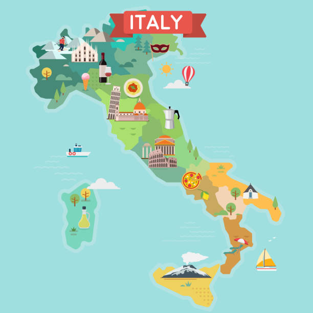 Italy tourist map. Italy tourist map. Tourist and travel landmarks. amalfi coast map stock illustrations