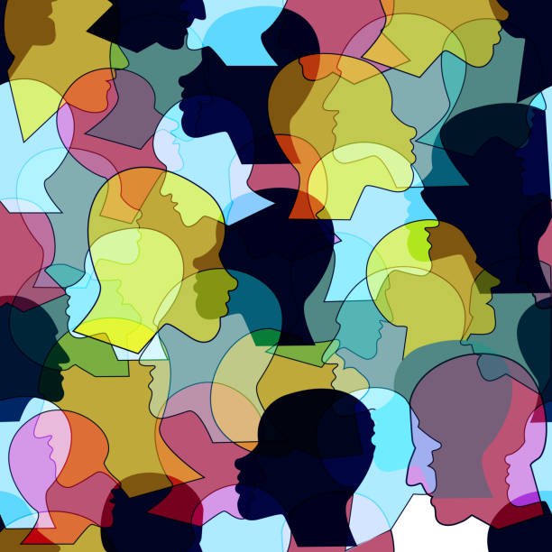istock Seamless pattern of a crowd of many different people profile heads from diverse ethnic. Vector background. 1443072780