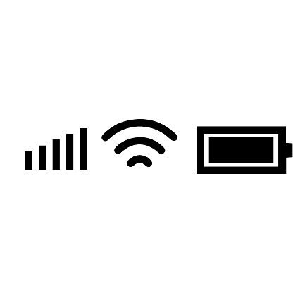 Set of three icons. Internet, Wi-fi, battery