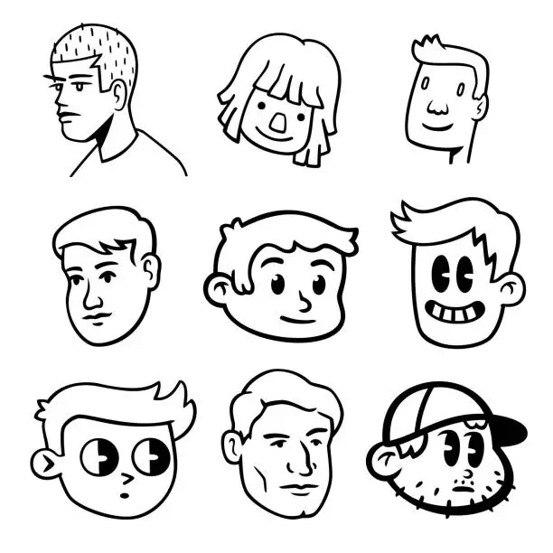 Vector illustration of Face Doodle Set 3