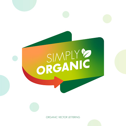 istock Organic lettering. Natural meal fresh products logo. Ecology farm bio food vector premium badges stock illustration 1443081165