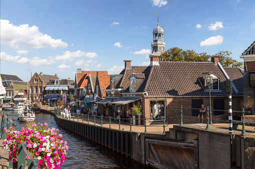 Lemmer, Netherlands, September 8, 2021; Center of the cozy picturesque Dutch fishing village of Lemmer in the province of Friesland.