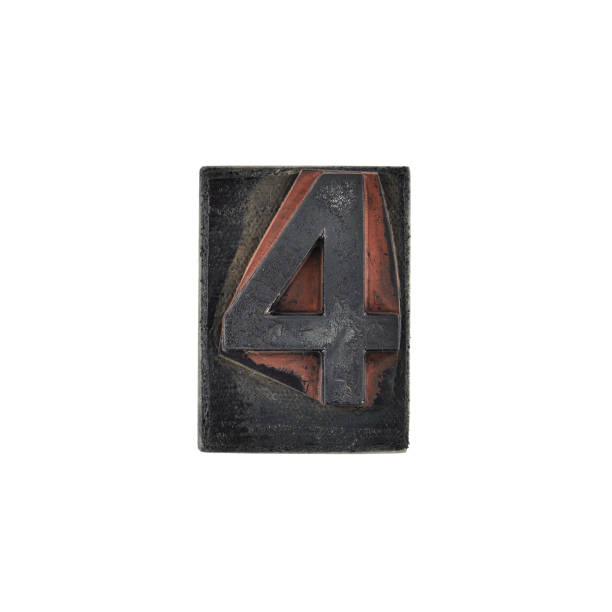 istock Capital letter on retro rubber stamp with white background, Number - 4 1443081299