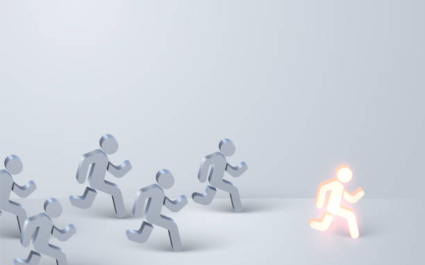 istock Group of people running. Leadership and success concept. 1443084829