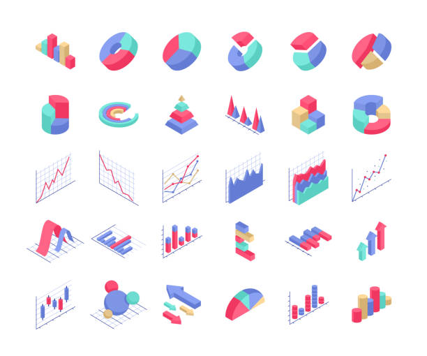 아이소메트릭 차트 및 다이어그램 컬렉션. - infographic diagram three dimensional shape data stock illustrations