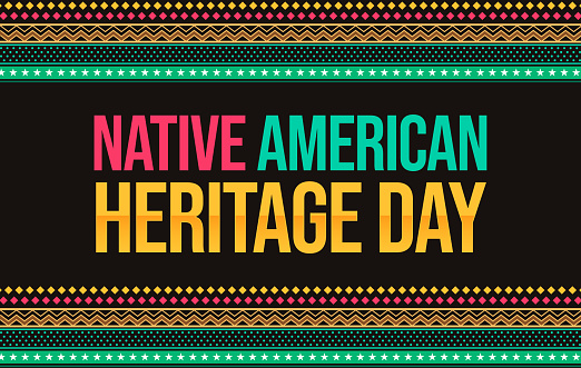 Native American Heritage Day Wallpaper in traditional border design style. American heritage day colorful background with typography