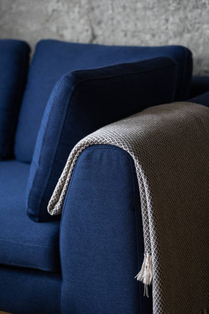istock blue modern couch with plaid and cushion, cropped shot 1443087742