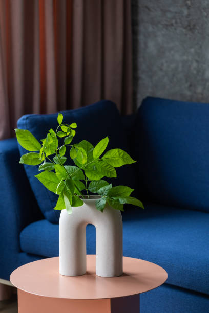 istock ceramic vase with leaf branch on modern table in lounge room 1443087794
