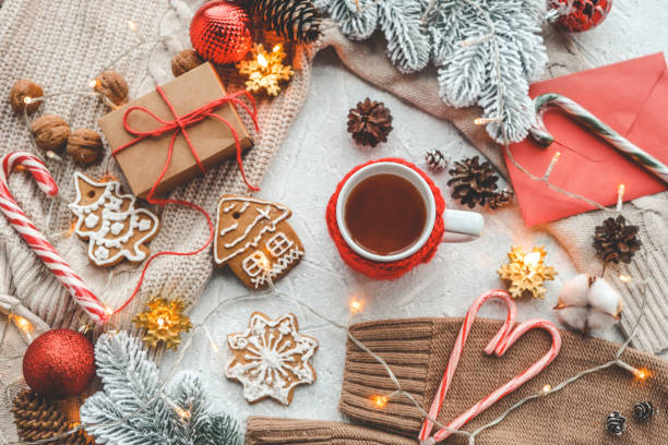 istock Christmas background decor top view flat lay 1443088876