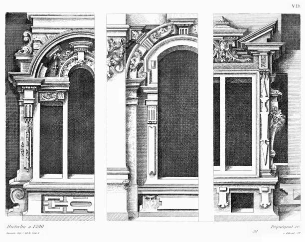 двери, вендель дитерлин, ок. 1590 (3 узора), немецкий период возрождения, старые украшения 1875. - image created 16th century stock illustrations