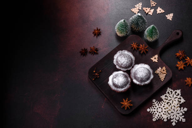 istock Sweet tasty fresh festive baking on a dark concrete background 1443090679