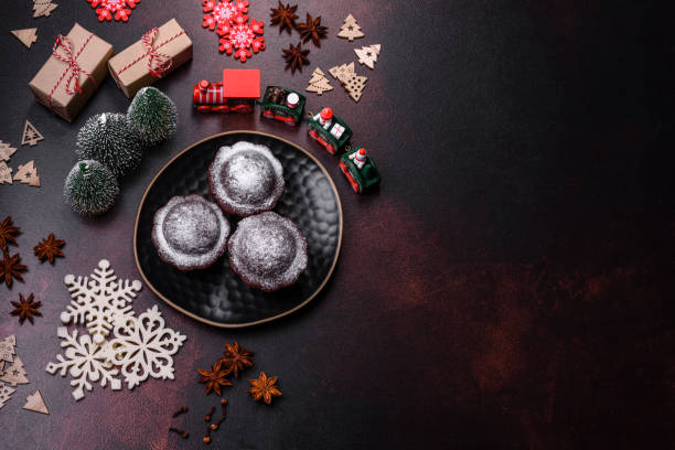 istock Sweet tasty fresh festive baking on a dark concrete background 1443090726