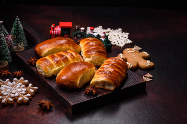 istock Sweet tasty fresh festive baking on a dark concrete background 1443090826